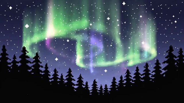 Vibrant Aurora Borealis Display Over Silhouetted Pine Forest.