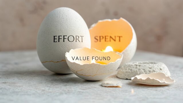 Cracked Egg Stone Candle Reveals Inner Glow of Effort and Value