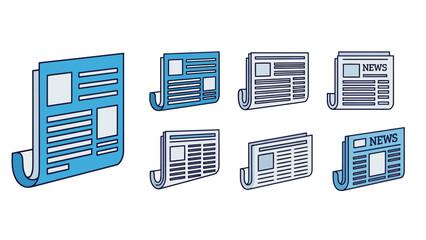 Fototapeta premium Set of blue newspaper icons in different orientations and styles for web graphics.