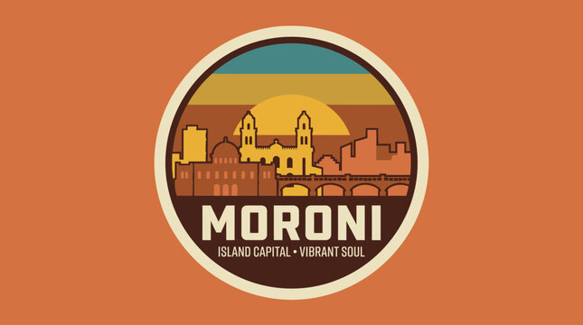 Moroni Island Capital Vibrant Soul Retro Sunset Emblem