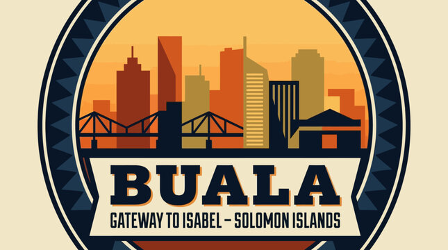 Buala Gateway to Isabel Solomon Islands Cityscape Travel Emblem