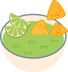 Mexican Food Illustration, guacamole with tortilla chip