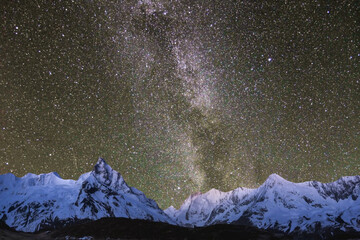night sky with moon and mountains, nature background © runruna