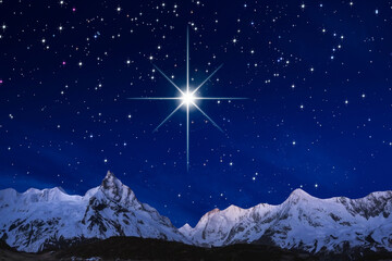 night sky with moon and mountains, nature background © runruna