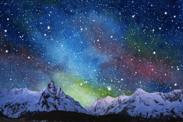 night sky with moon and mountains, nature background © runruna