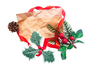 blank old paper with christmas wreath on white background