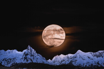 night sky with moon and mountains, nature background © runruna