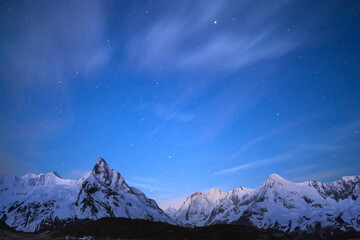 night sky with moon and mountains, nature background © runruna