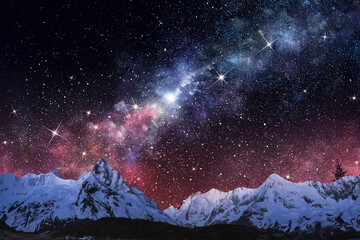 night sky with moon and mountains, nature background © runruna