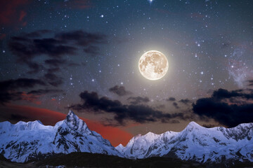 night sky with moon and mountains, nature background © runruna