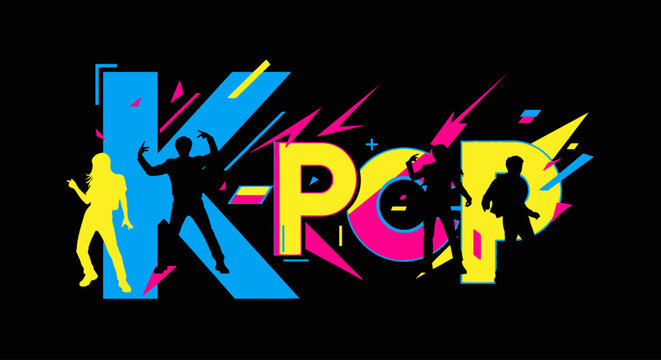 K-Pop Vibrant Graphic Design Featuring Silhouettes of Dancers and Explosive Elements