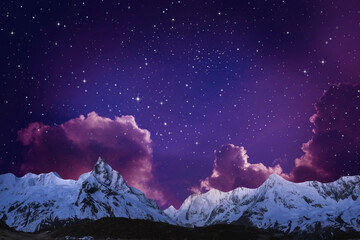 night sky with moon and mountains, nature background © runruna