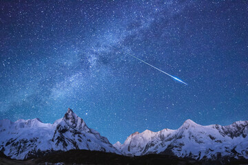 night sky with moon and mountains, nature background © runruna