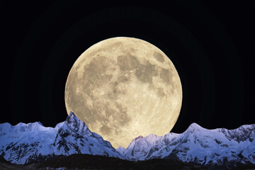 night sky with moon and mountains, nature background © runruna