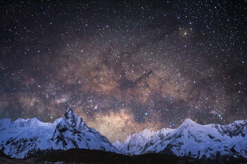night sky with moon and mountains, nature background © runruna