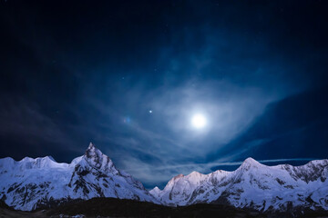 night sky with moon and mountains, nature background © runruna