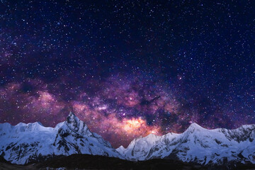 night sky with moon and mountains, nature background © runruna