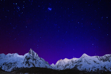 night sky with moon and mountains, nature background © runruna