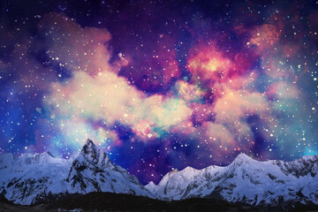 night sky with moon and mountains, nature background © runruna