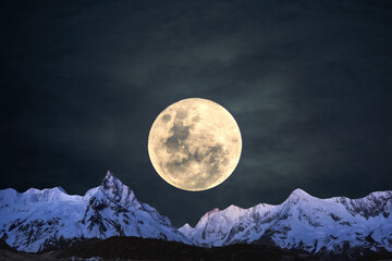 night sky with moon and mountains, nature background © runruna