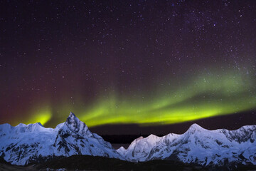 night sky with moon and mountains, nature background © runruna