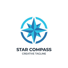 Fototapeta premium Compass Star Logo for Navigation Direction and Exploration Flat Vector Style