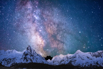 night sky with moon and mountains, nature background © runruna