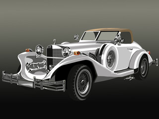 drawing excalibur car,elegant,transportation, antique