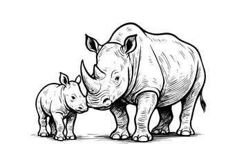 Fototapeta premium Rhino hand drawn simple sketch vector illustration