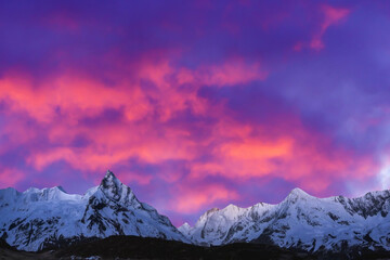 night sky with moon and mountains, nature background © runruna