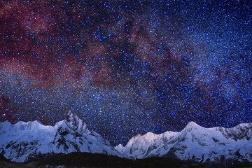 night sky with moon and mountains, nature background © runruna