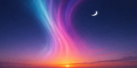 Sun and moon with clouds and abstract starry sky background