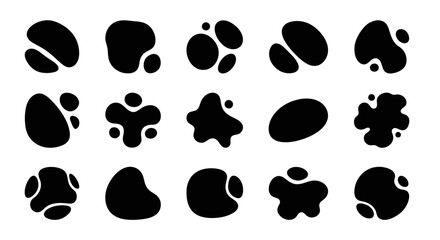 Fototapeta premium A collection of abstract, organic, blob-like shapes in solid black, presented in a grid.