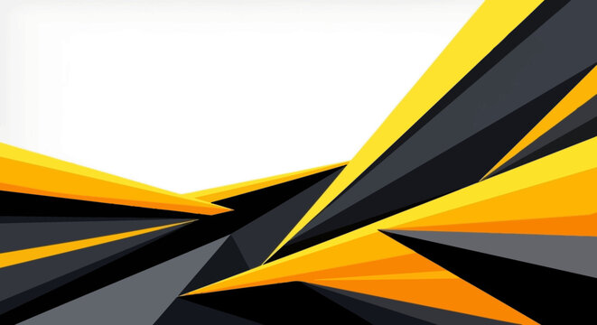 Abstract geometric background with sharp, angular shapes in yellow, black, and gray.