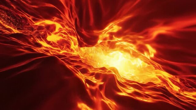 Abstract fiery tunnel with glowing particles and intense energy flow