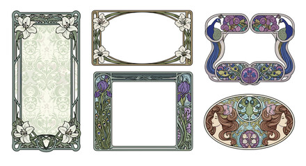 Set of five ornate vintage picture frames with floral and decorative designs