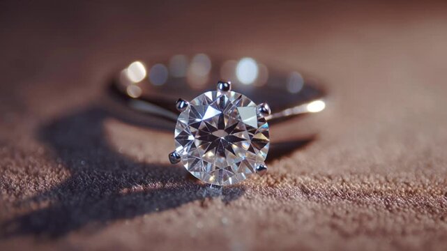 Diamond Ring on a Sandy Surface with Shadows and Light Reflections