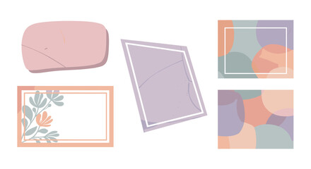 Collection of pastelcolored stationery and photo frames