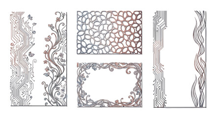 Collection of ornate vintage metal decorative border and frame designs