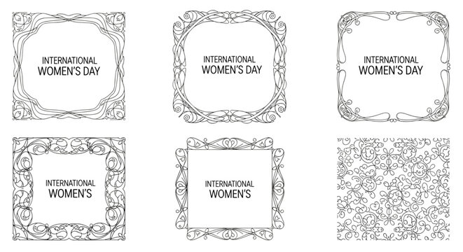 Set of six vintage decorative frames with ornate borders for design
