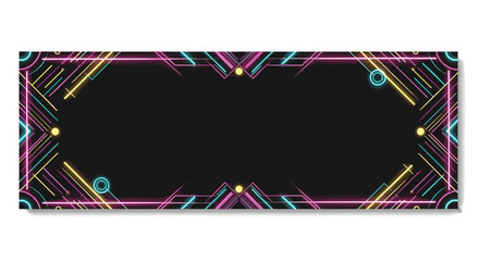 Futuristic neon geometric frame design with glowing lines and shapes