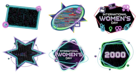 Collection of neon signs celebrating international womens day and 2000