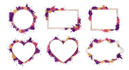 Set of six floral frames with colorful flowers and leaves for design