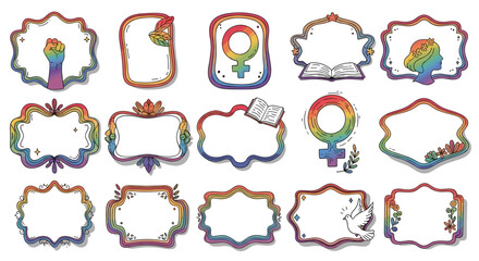 Collection of colorful decorative frames and symbols for design