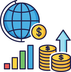 Global Finance and Investment Growth Concept with Currency and Graphs