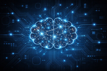 Fototapeta premium AI generated digital brain with glowing neural connections and electronic circuitry representing artificial intelligence data processing machine learning and future computing technology
