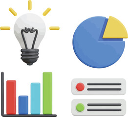 Creative Business Illustration with Light Bulb, Graphs, and Pie Chart for Marketing Concepts