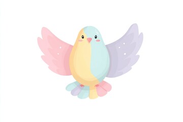 Colorful bird illustration, pastel tones.