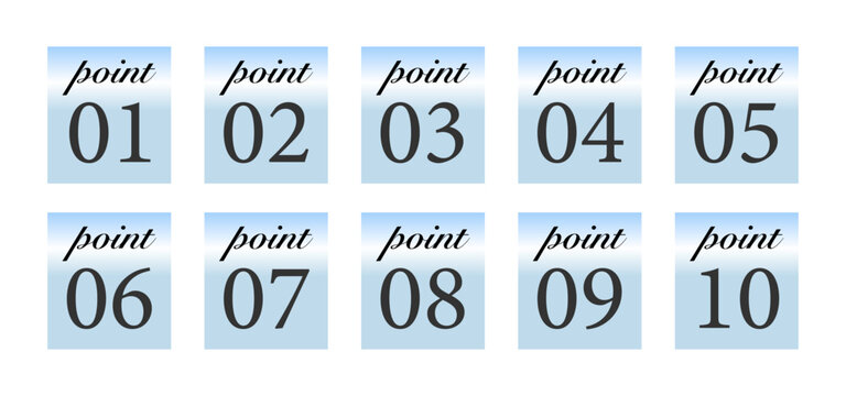 「point」の文字を添えたライトブルーのインデックス。番号付きの解説や特徴紹介に最適なスクエアボタン