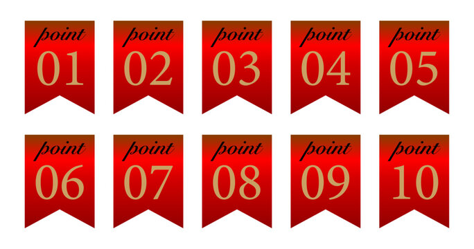 レッドカラーの旗型デザインに「point 01-10」を表記した、視認性の高い箇条書き用アクセント素材